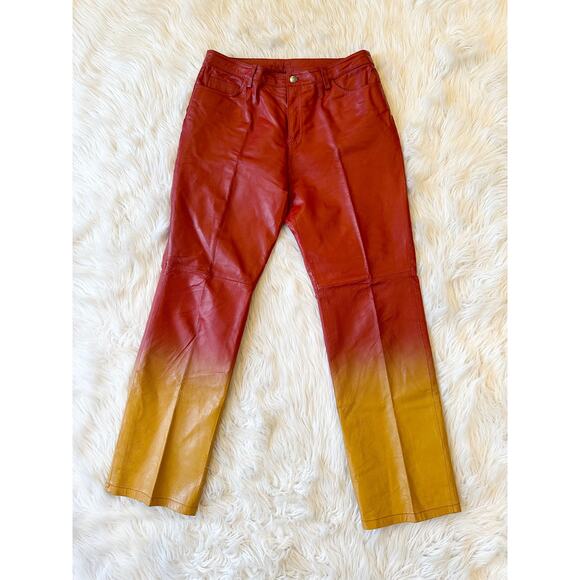 Vintage 90’s Genuine Leather Pants Ombré Red Yellow Straight Leg by Metro Style
